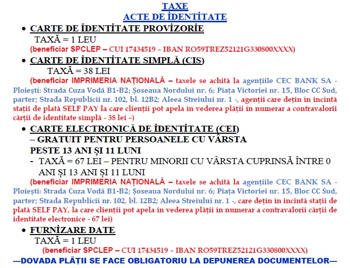 Taxe acte de identitate